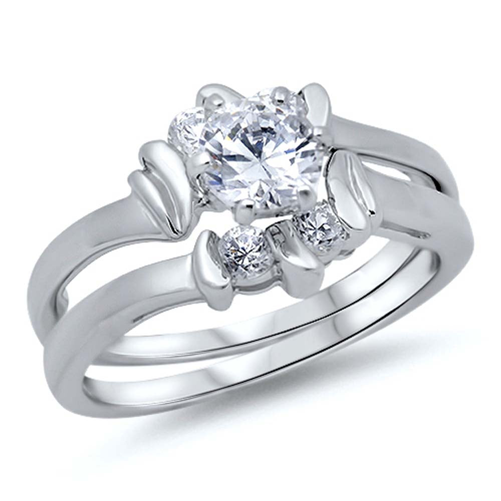 Sterling Silver Round Shaped Cubic Zirconia Wedding RingAnd Face Height 6mm