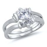 Sterling Silver Round Shaped Cubic Zirconia Wedding RingAnd Face Height 6mm