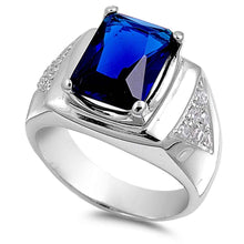 Load image into Gallery viewer, Sterling Silver Blue Sapphire Rectangle Shaped Men&#39;s CZ Ring And Face Height 16mmAnd Band Width 6mm