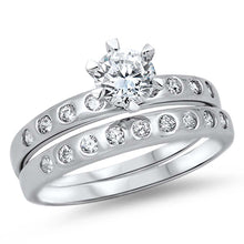 Load image into Gallery viewer, Sterling Silver Round Clear CZ 2 Piece Engagement Ring Set with a 6 Prong Set Round Clear CZ in the CenterAnd Ring Face Height of 6MM and Ring band Width of 5MM