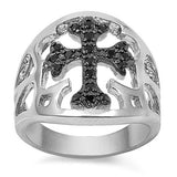 Sterling Silver Black Cross Shaped Clear CZ RingAnd Face Height 19mm