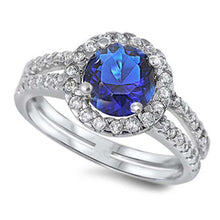 Load image into Gallery viewer, Sterling Silver Blue Sapphire Round Shaped Clear CZ RingAnd Face Height 6mmAnd Band Width 2mm