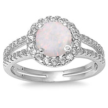 Load image into Gallery viewer, Sterling Silver Round White Opal And Clear CZ RingAnd Face Height 6mmAnd Band Width 2mm