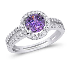 Load image into Gallery viewer, Sterling Silver Amethyst Round Shaped Clear CZ RingAnd Face Height 11mm