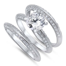 Load image into Gallery viewer, Sterling Silver Round Shaped Cubic Zirconia Wedding RingAnd Face Height 9mmAnd Band Width 2mm