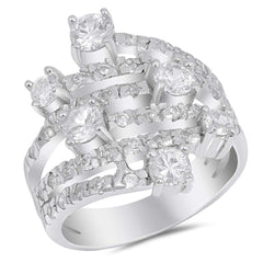 Sterling Silver Round Fingers Shaped Clear CZ RingAnd Face Height 21mmAnd Band Width 4mm