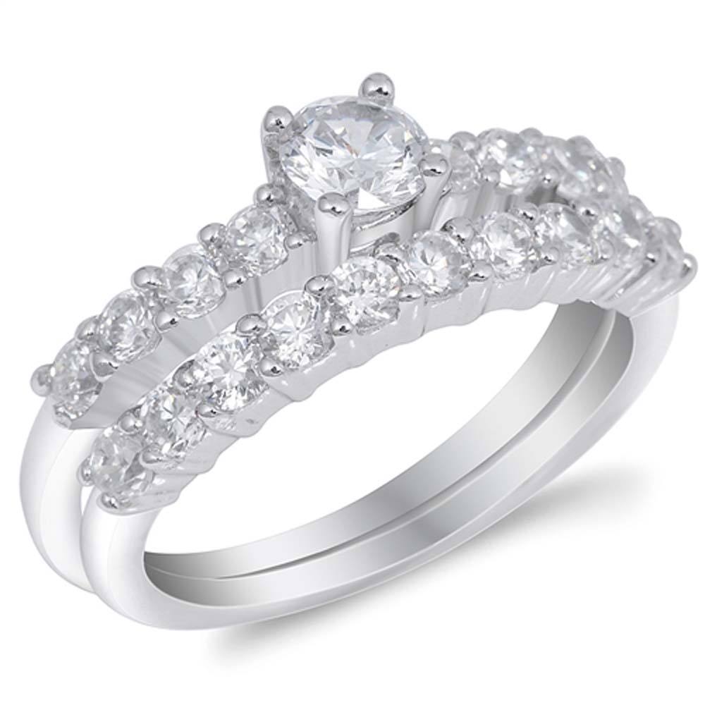 Sterling Silver Round Shaped Cubic Zirconia Wedding RingAnd Face Height 4mmAnd Band Width 2mm