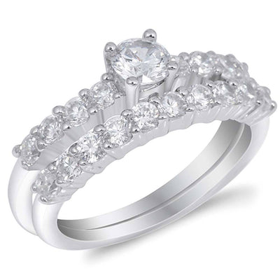 Sterling Silver Round Shaped Cubic Zirconia Wedding RingAnd Face Height 4mmAnd Band Width 2mm