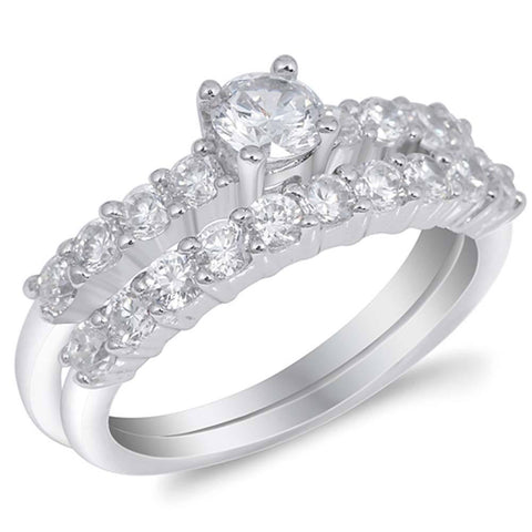 Sterling Silver Round Shaped Cubic Zirconia Wedding RingAnd Face Height 4mmAnd Band Width 2mm