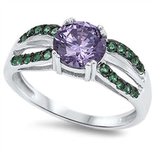 Load image into Gallery viewer, Sterling Silver Amethyst Round With Green Crystal CZ RingAnd Face Height 7mmAnd Band Width 2mm