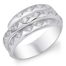 Load image into Gallery viewer, Sterling Silver Spring Shaped Diamond Cut Clear CZ RingAnd Face Height 9mmAnd Band Width 5mm