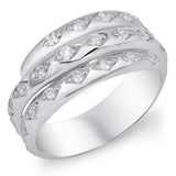 Sterling Silver Spring Shaped Diamond Cut Clear CZ RingAnd Face Height 9mmAnd Band Width 5mm