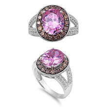 Load image into Gallery viewer, Sterling Silver Pink Oval With Champagne CZ RingAnd Face Height 15mmAnd Band Width 2mm