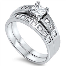 Load image into Gallery viewer, Sterling Silver Square Shaped Cubic Zirconia Wedding RingAnd Face Height 6mmAnd Band Width 2mm
