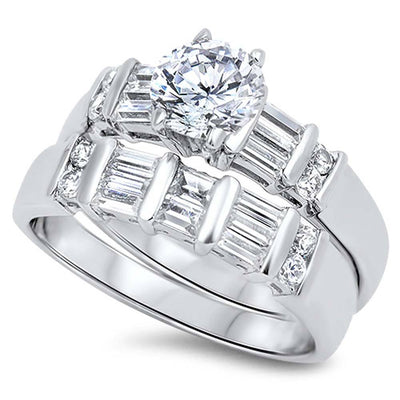 Sterling Silver Circle Shaped Cubic Zirconia Wedding RingAnd Face Height 7mm