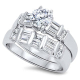 Sterling Silver Circle Shaped Cubic Zirconia Wedding RingAnd Face Height 7mm