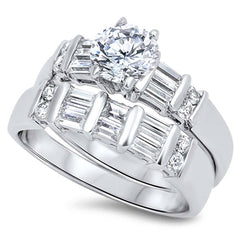 Sterling Silver Circle Shaped Cubic Zirconia Wedding RingAnd Face Height 7mm