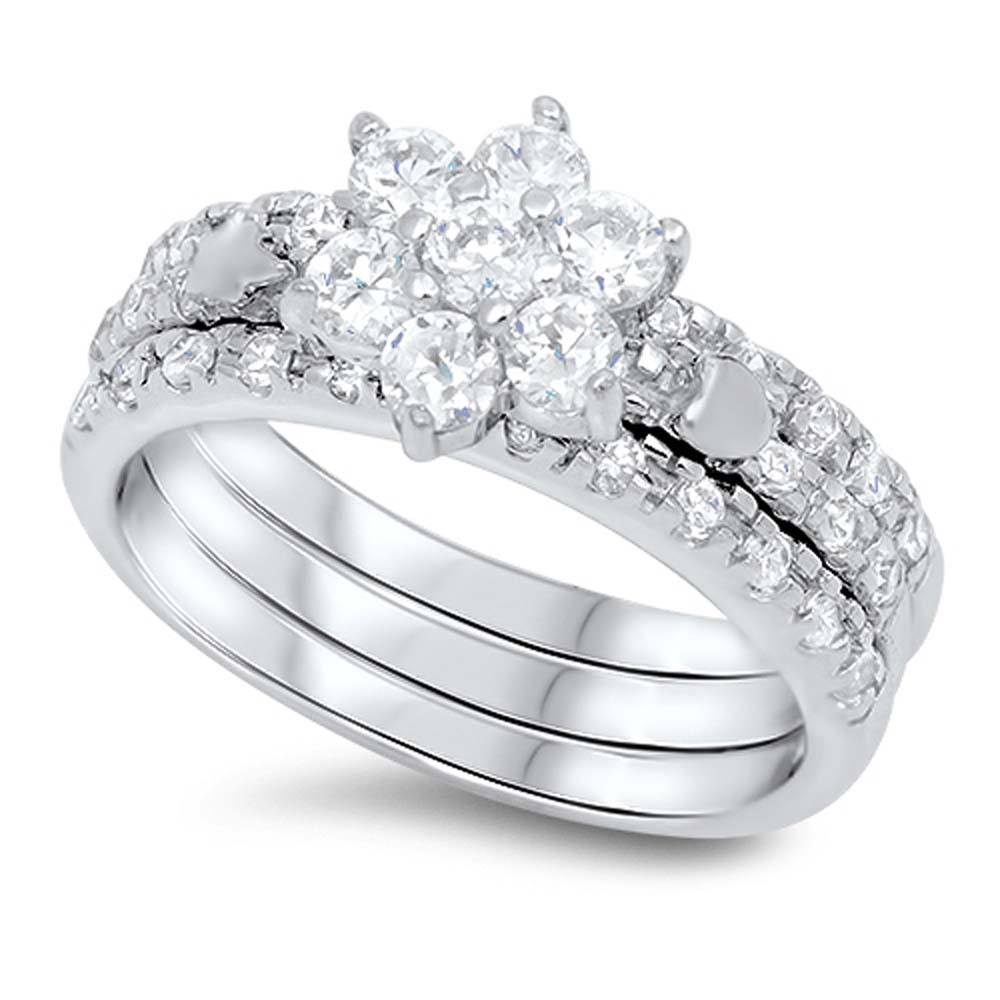 Sterling Silver Star Shaped Cubic Zirconia Wedding RingAnd Face Height 9mmAnd Width 6mm