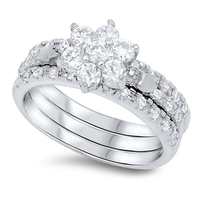 Sterling Silver Star Shaped Cubic Zirconia Wedding RingAnd Face Height 9mmAnd Width 6mm