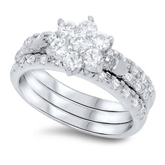 Sterling Silver Star Shaped Cubic Zirconia Wedding RingAnd Face Height 9mmAnd Width 6mm