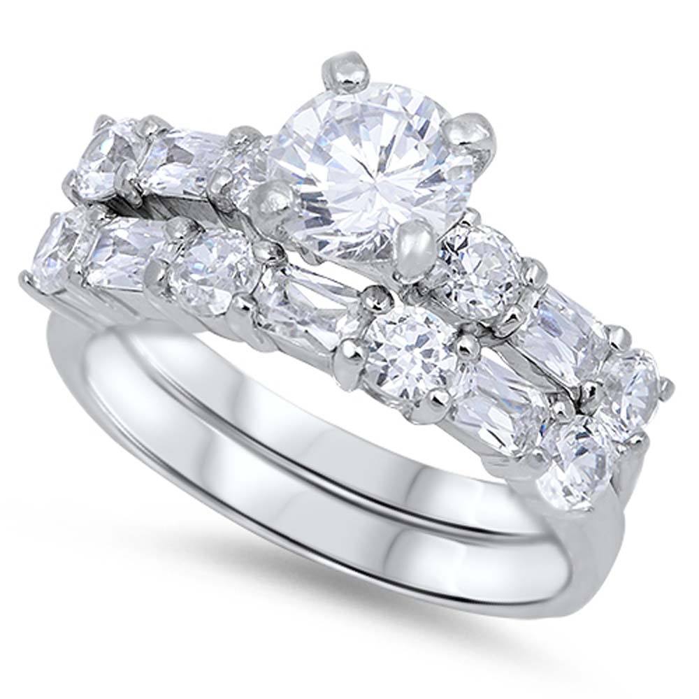 Sterling Silver Round Shaped Cubic Zirconia Wedding RingAnd Face Height 7mm