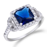 Sterling Silver Blue Sapphire Square With Clear CZ RingAnd Face Height 11mmAnd Band Width 2mm