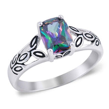 Load image into Gallery viewer, Sterling Silver Solitaire Rainbow Topaz Oval Cut Simulated Diamond with Facny Side View DesignAnd Face Height 8MM