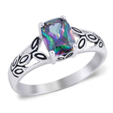 Sterling Silver Solitaire Rainbow Topaz Oval Cut Simulated Diamond with Facny Side View DesignAnd Face Height 8MM
