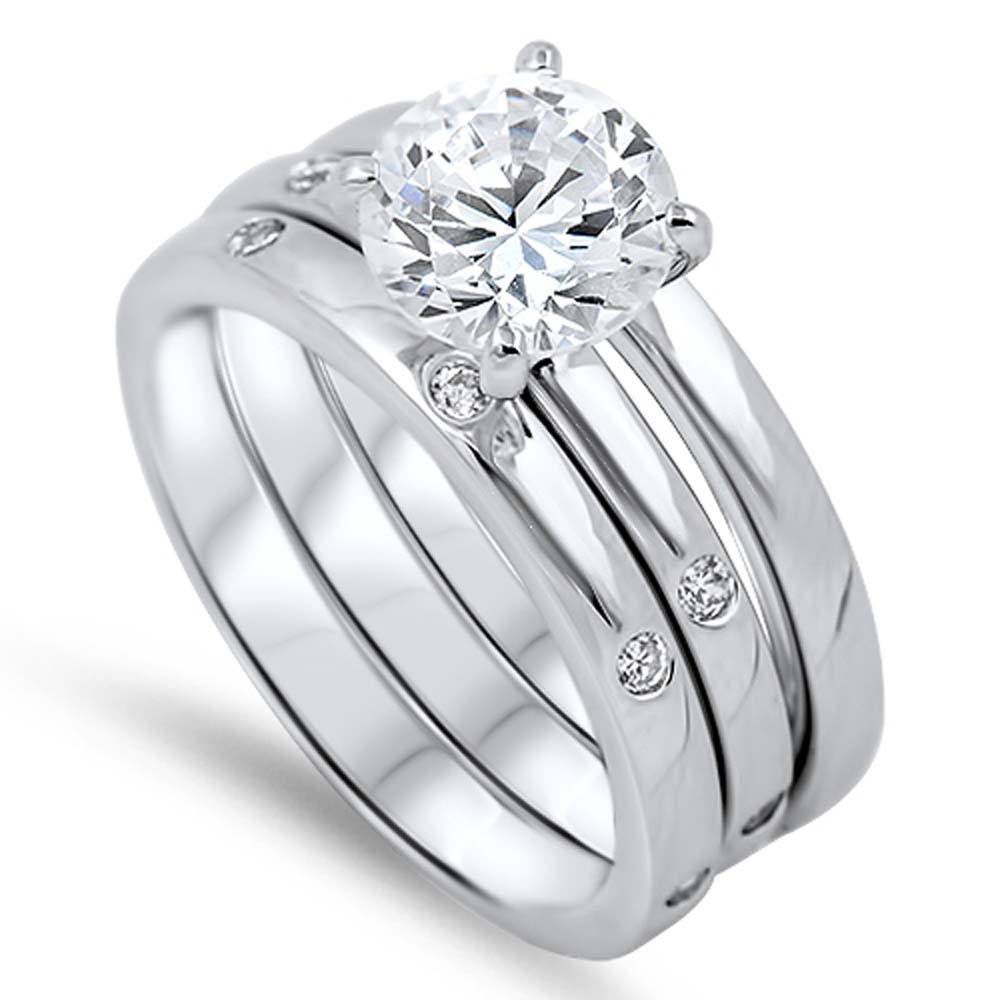 Sterling Silver Circle Shaped Cubic Zirconia Wedding RingAnd Face Height 7mm