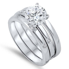 Sterling Silver Circle Shaped Cubic Zirconia Wedding RingAnd Face Height 7mm