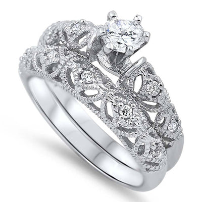 Sterling Silver Round Shaped Cubic Zirconia Wedding RingAnd Face Height 6mm