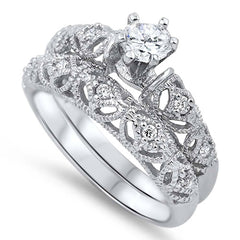 Sterling Silver Round Shaped Cubic Zirconia Wedding RingAnd Face Height 6mm