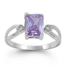 Load image into Gallery viewer, Sterling Silver Lavender Rectangle With Loop And Diamond Cut Clear CZ RingAnd Face Height 8mm
