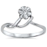 Sterling Silver Flower Shaped Clear CZ RingAnd Face Width 9mm