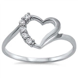 Sterling Silver Heart Shaped Clear CZ RingAnd Face Width 10mm