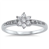 Sterling Silver Flower Shaped Clear CZ RingAnd Face Width 7mm