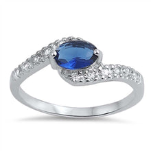 Load image into Gallery viewer, Sterling Silver Fancy Sideways Oval Cut Blue Sapphire Cz Bypass Band Ring Embedded with Clear Cz StonesAnd Face Height of 8MM