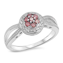 Load image into Gallery viewer, Sterling Silver Flower Shaped Garnet And Clear CZ RingsAnd Face Width 10mm