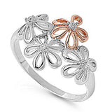 Sterling Silver Multicolored Flowers Shaped Clear CZ RingsAnd Face Width 14mm