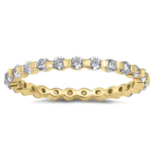 Load image into Gallery viewer, Sterling Silver Yellow Gold Plated Round Wedding Band Shaped Clear CZ Ring, Band Width 2mm