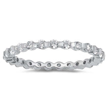 Load image into Gallery viewer, Sterling Silver Round Wedding Band Shaped Clear CZ Ring, Band Width 2mm