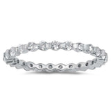 Sterling Silver Round Wedding Band Shaped Clear CZ Ring, Band Width 2mm