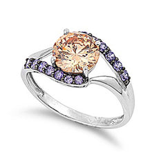 Load image into Gallery viewer, Sterling Silver Round Champagne With Amethyst CZ RingAnd Face Height 11mmAnd Band Width 2mm
