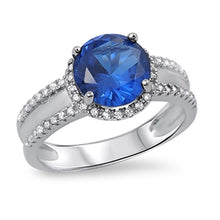 Load image into Gallery viewer, Sterling Silver Blue Sapphire Round Shaped Clear CZ RingAnd Face Height 11mmAnd Band Width 3mm