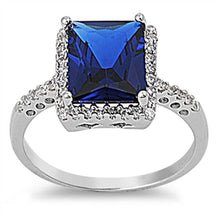 Load image into Gallery viewer, Sterling Silver Blue Sapphire Square With Clear CZ RingAnd Face Height 12mmAnd Band Width 3mm