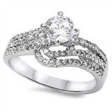 Sterling Silver Round Loop Shaped Clear CZ RingAnd Face Height 10mm