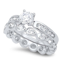 Load image into Gallery viewer, Sterling Silver Fancy Band Bridal Set with Round Simulated Diamond Inlaid Bezel Set and Channel Setting with Centered Clear Round Solitaire Simulated DiamondAnd Face Height of 7MM