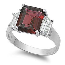 Load image into Gallery viewer, Sterling Silver Garnet Rectangle Shaped Clear CZ Rings and Face Height 11mm