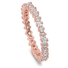 Load image into Gallery viewer, Sterling Silver Rose Gold Plated Round Shaped Clear CZ RingAnd Face Height 3mm