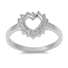 Sterling Silver Heart Shaped Clear CZ RingAnd Face Height 10mmAnd Band Width 2mm
